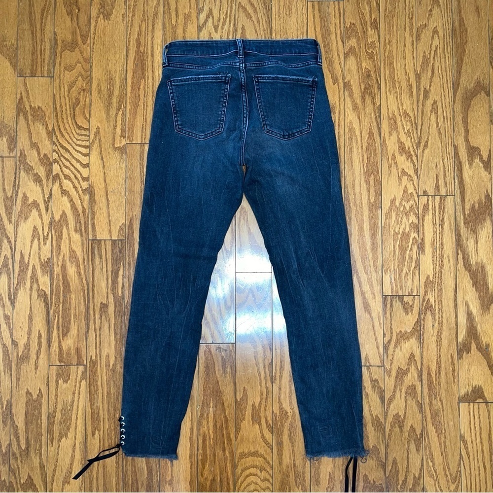 ZARA Charcoal Black Skinny Ankle Jeans With Side Lace Up Detailing Size 4 - Picture 6 of 9